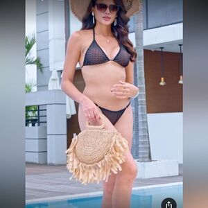 GORGLITTER G String Thong Bikini Set High Cut Triangle Halter suit